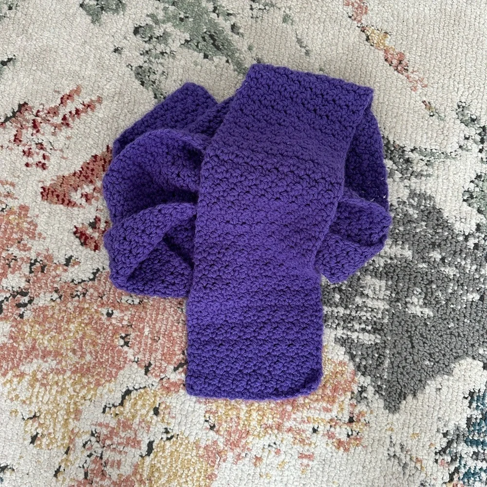 Hand Crafted Women’s Cozy Crochet Scarf Purple  Approx 80” Long